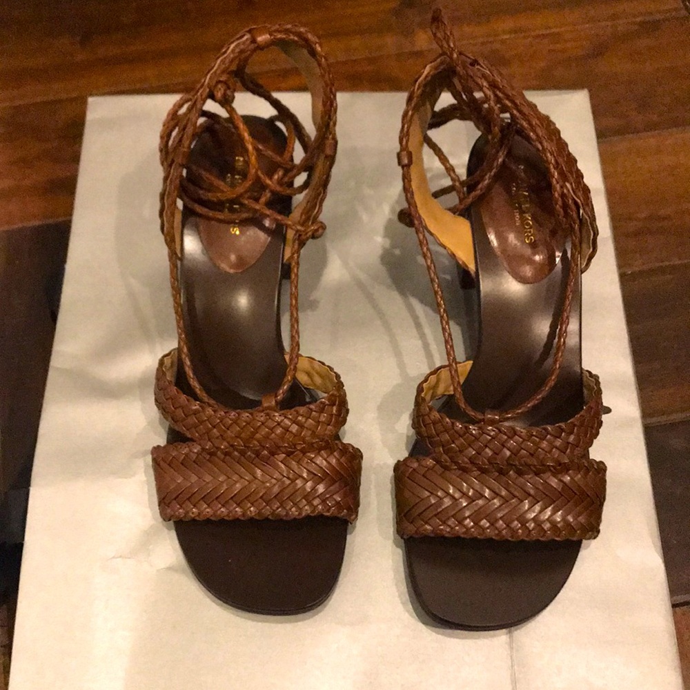 Michael Kors Collection Lace up Leather Sandals, Chocolate, Suze 40 1/2